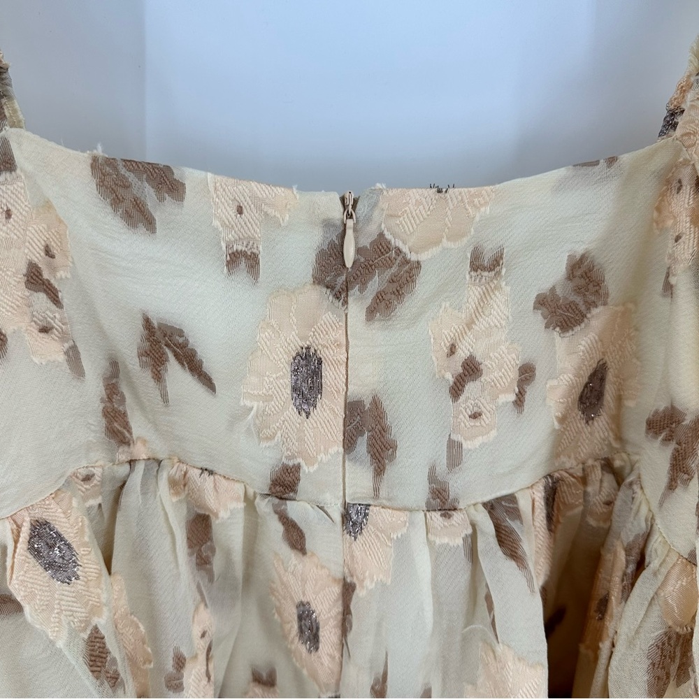 Storia Golden Floral Babydoll‎ Puff Sleeve Mini Dress Large Romantic Cottage NEW - Picture 10 of 16